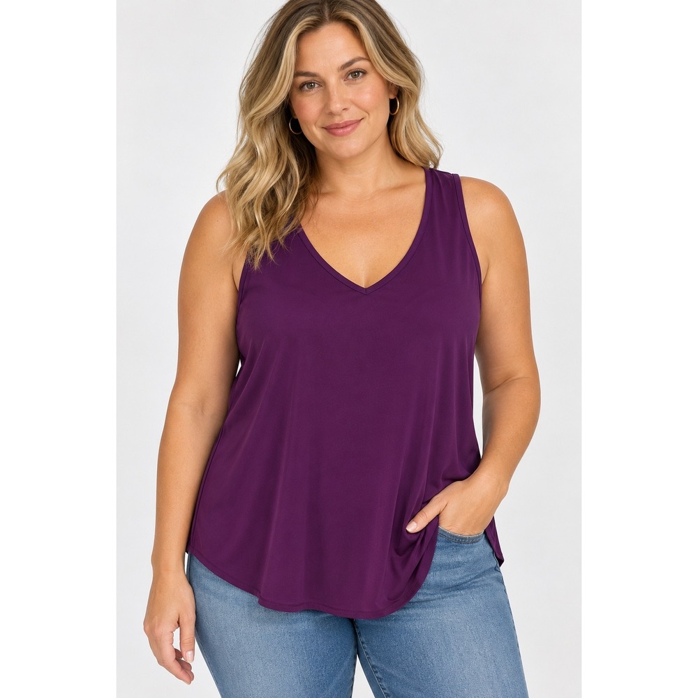 Quince Silk Stretch V-Neck Tank Top Dark Plum Purple Sleeveless Blouse Medium